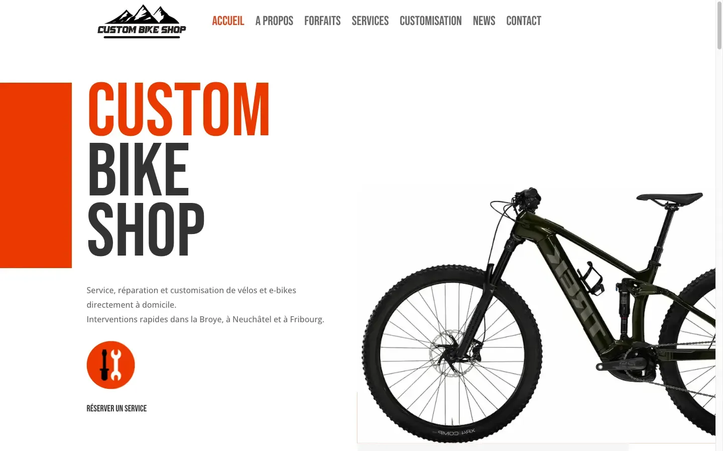 Page d'accueil actuelle de Custom Bike Shop sur ordinateur