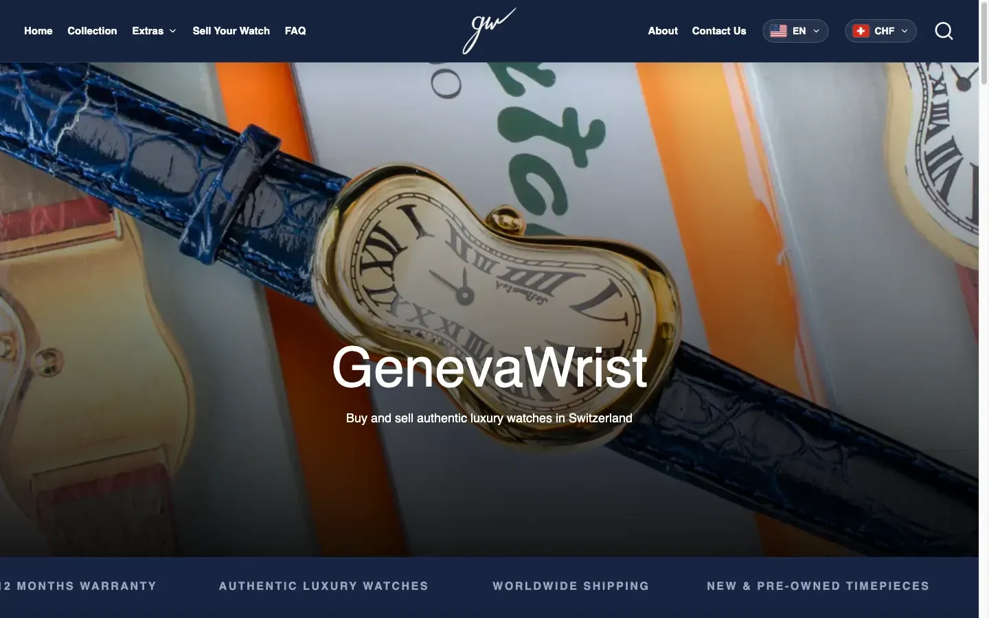 Identité visuelle du site GenevaWrist avec une montre de collection