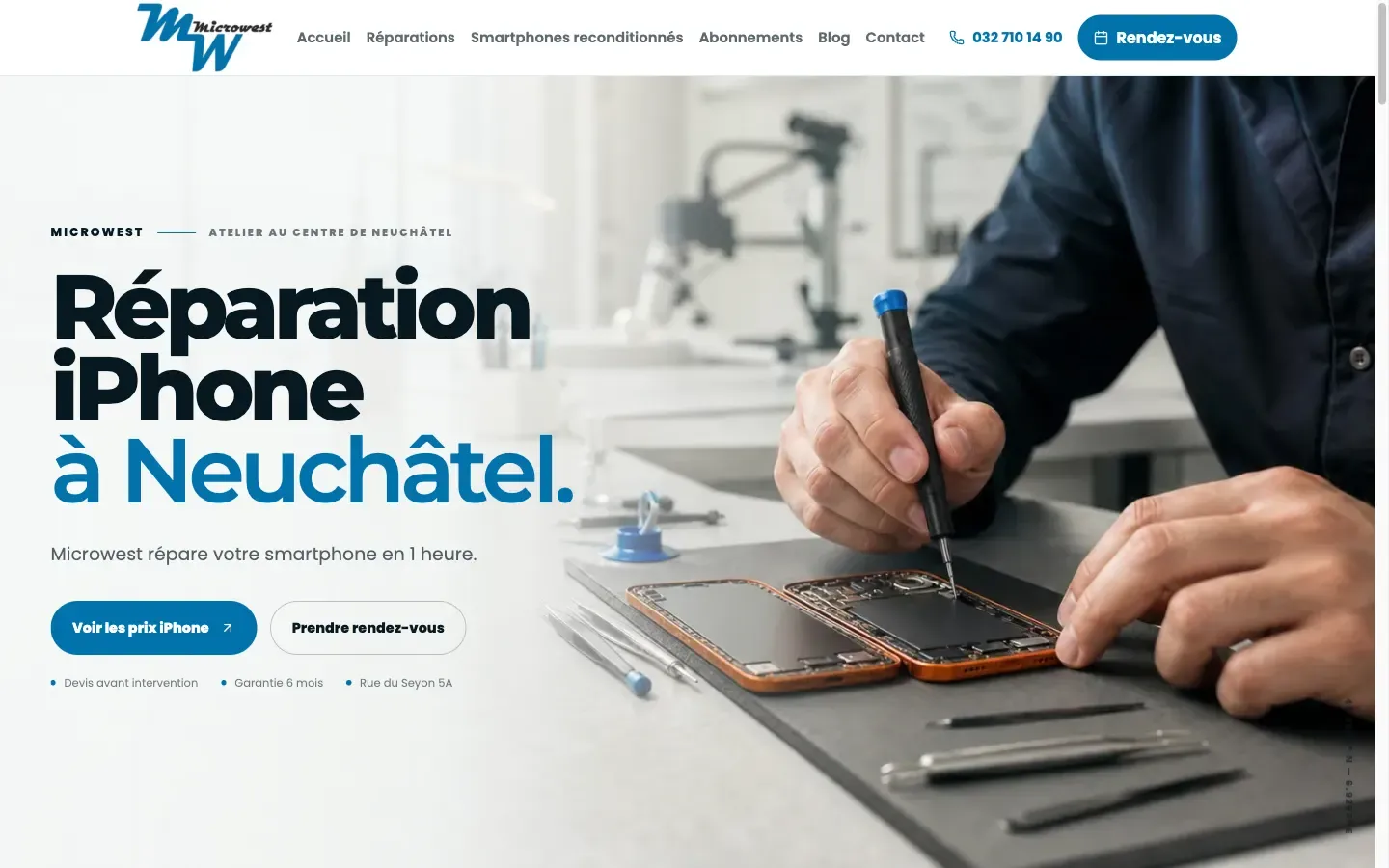 Page d'accueil actuelle de Microwest sur ordinateur