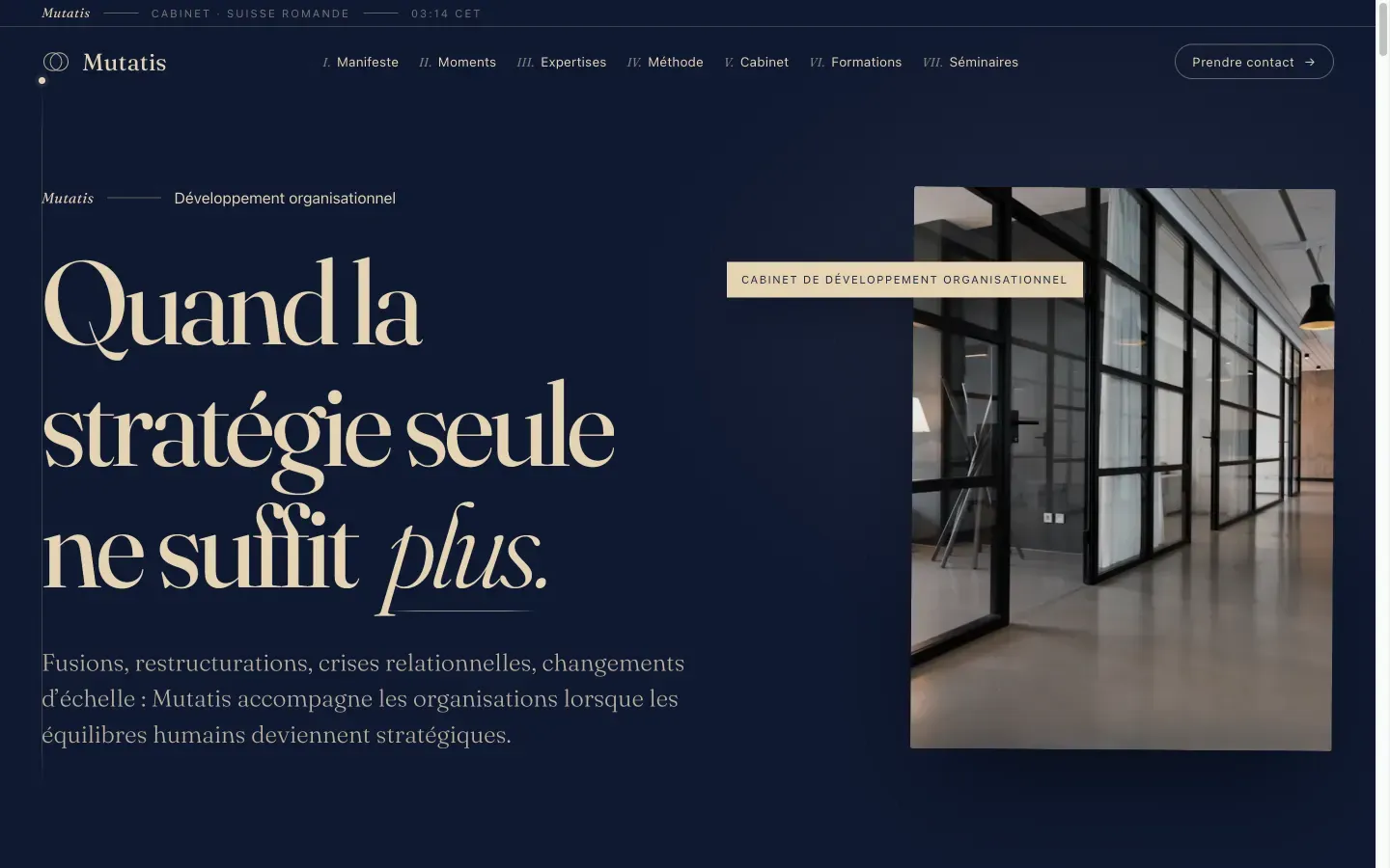 Page d'accueil Mutatis avec une accroche éditoriale mise en avant