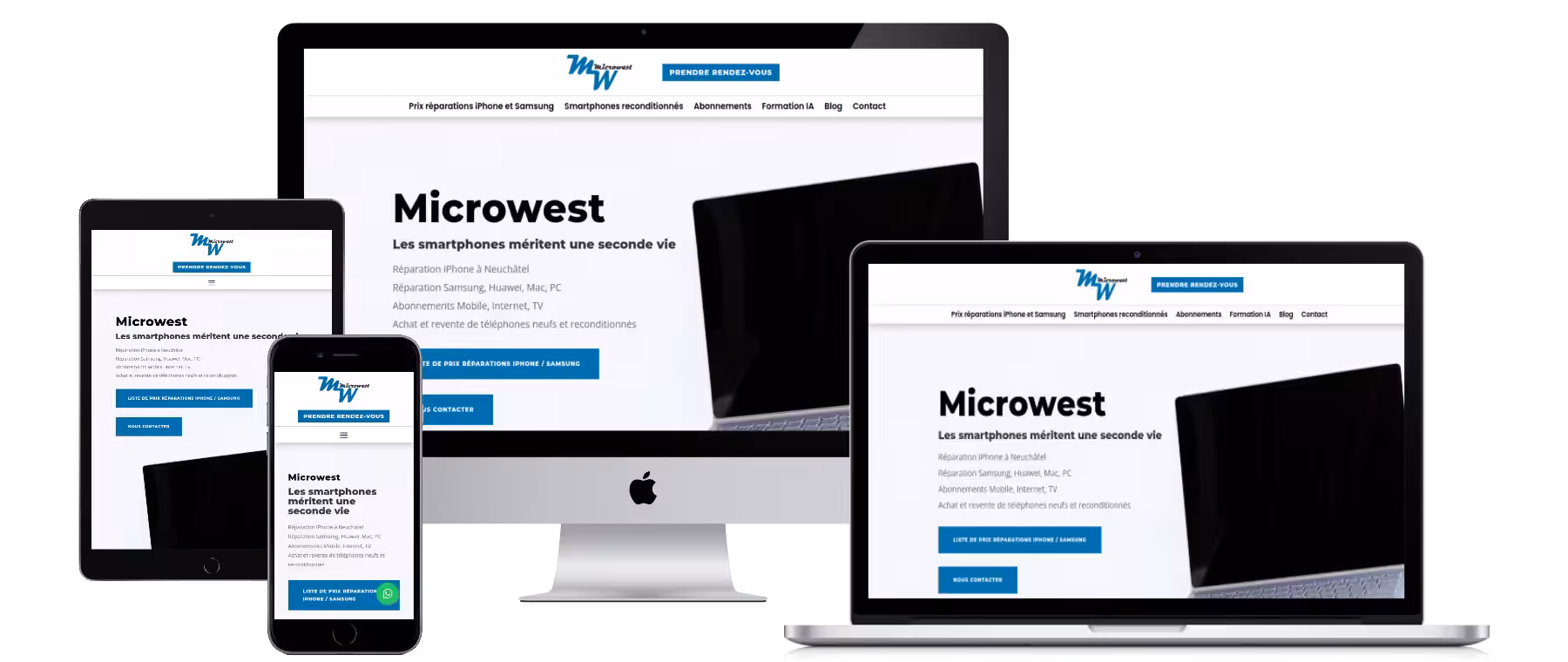 Site Microwest Réparation Smartphone réalisé par Peaks - Agence Web