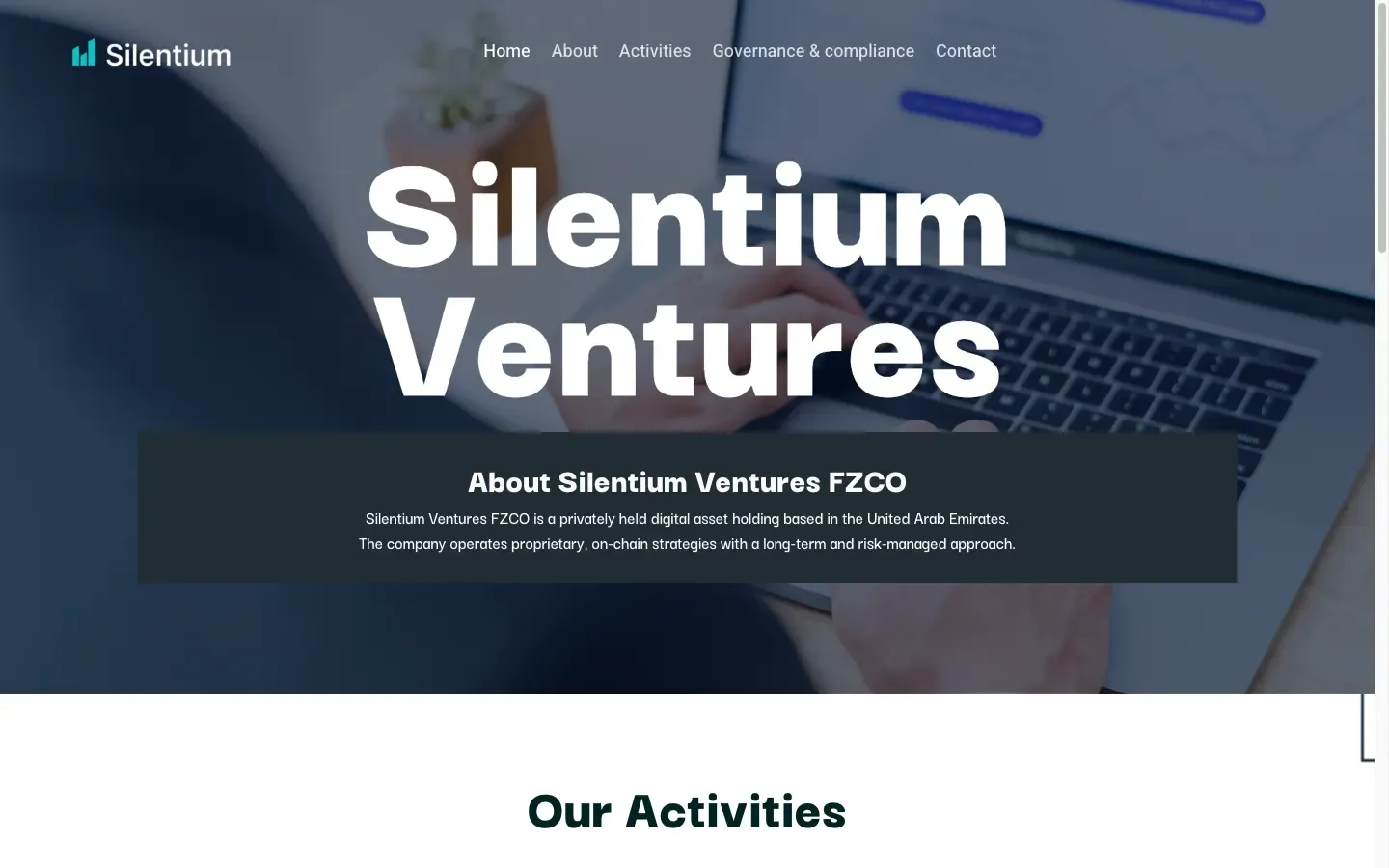 Page d'accueil actuelle de Silentium Ventures sur ordinateur